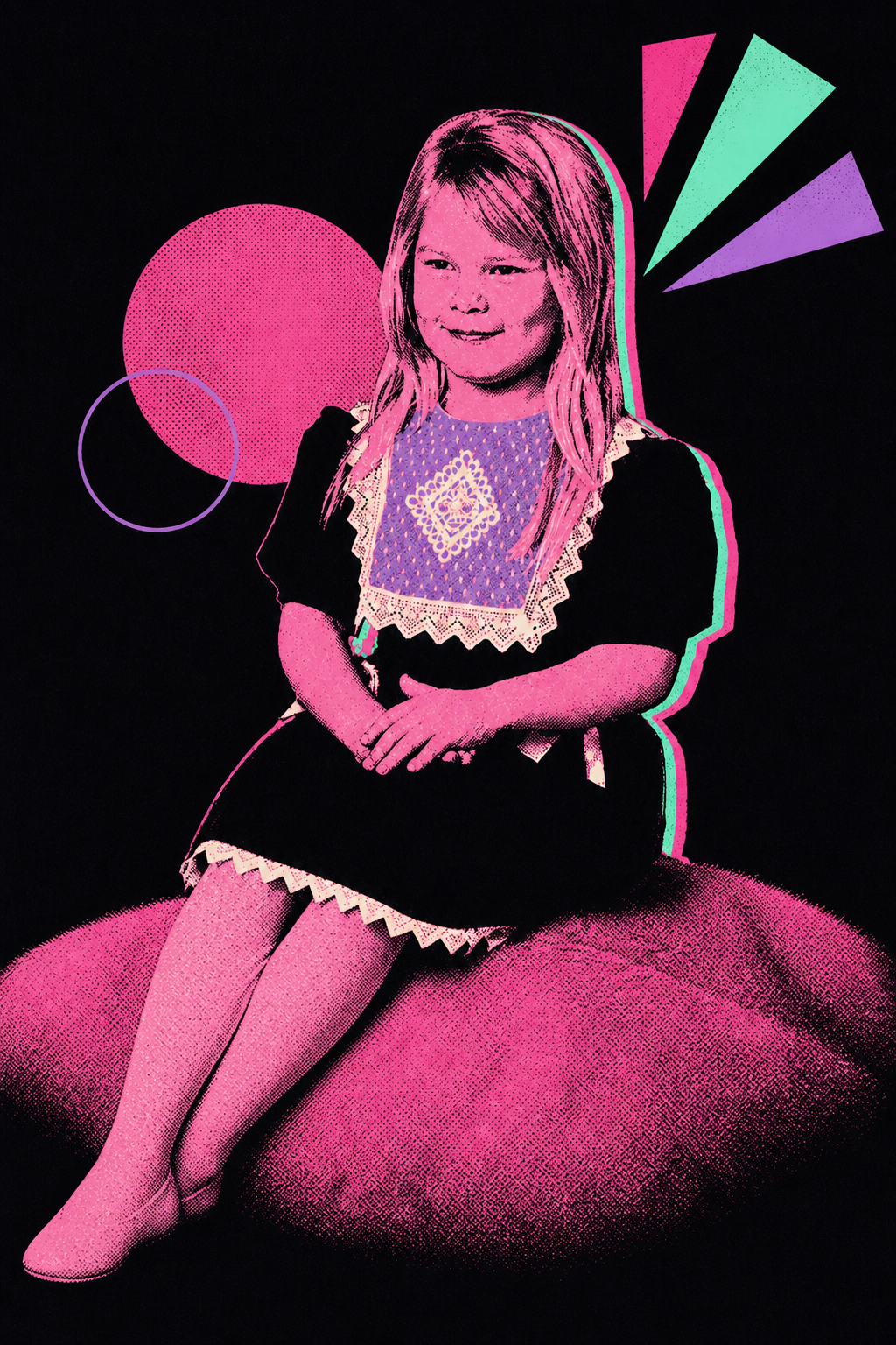 Future author portrait of D.M. Blackstone as a child in a stylized pop-art treatment.